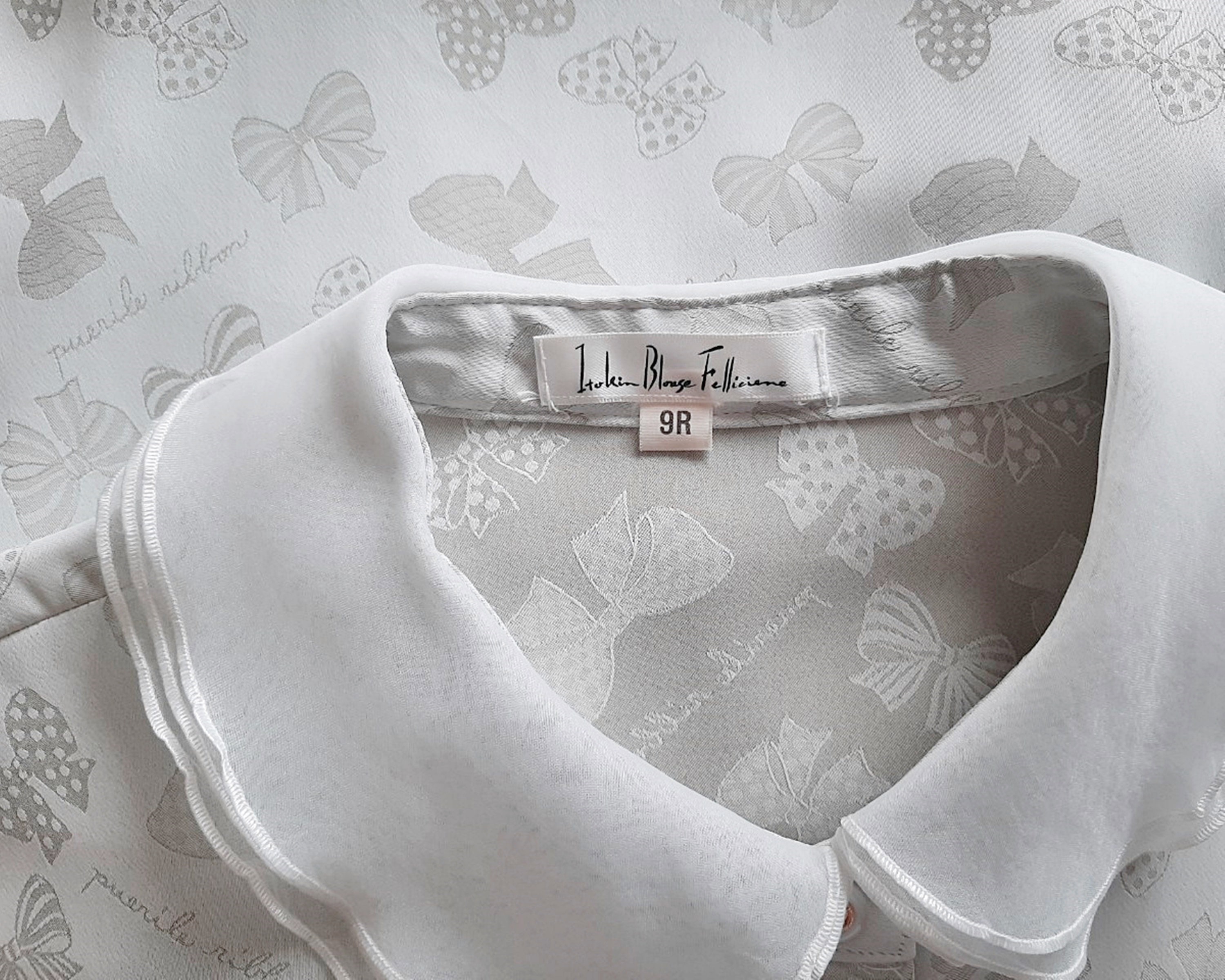 Small Vintage Gray Bow Blouse Womens Organza Collar Top Long Small Vintage Gray Bow Blouse Womens Organza Collar Top Long