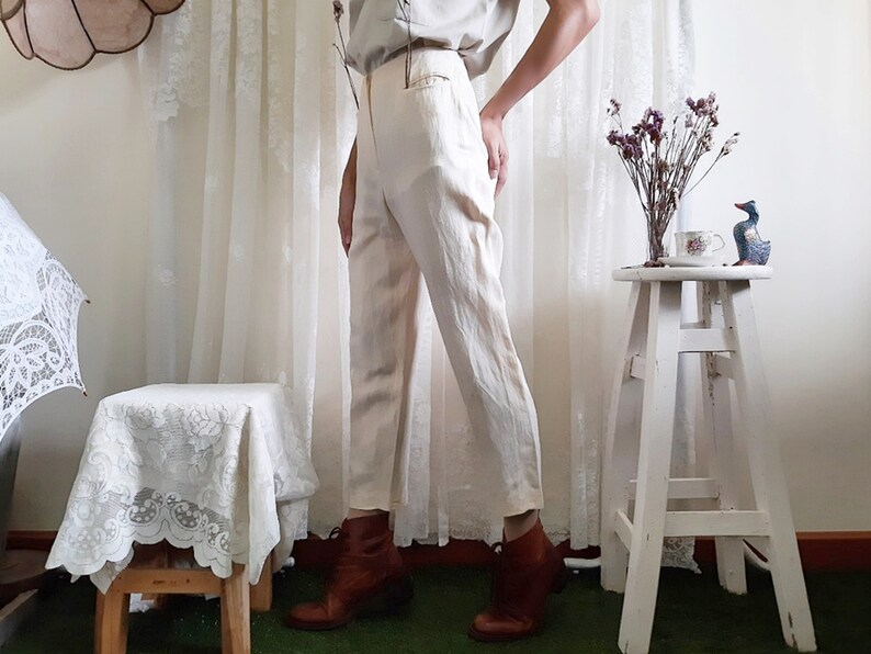GILMAR Vintage Cream Cropped Pants Womens XS Mid Rise Pants Etsy