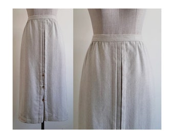 ELEGANCE S.A. PARIS Beige Herringbone Skirt Vintage Wool Midi Skirt Womens Straight Skirt Below The Knee Skirt Winter Skirt Medium 28" Waist