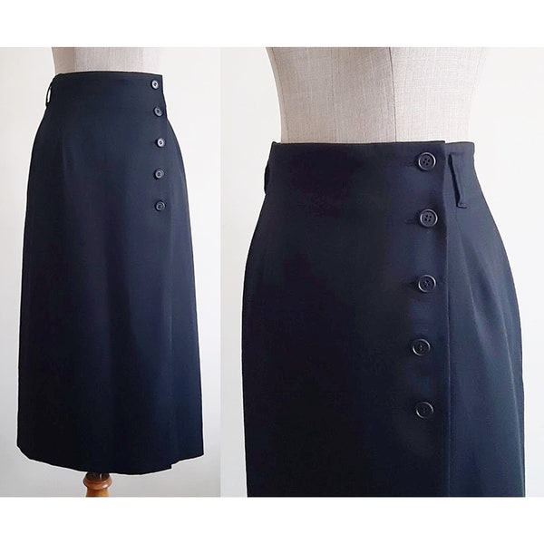 Midi Wrap Button Skirt Black