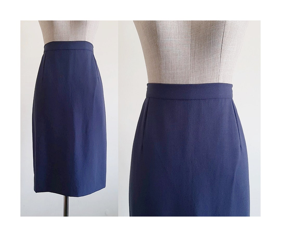 MISSONI Jupe en laine bleu marine vintage Jupe longueur genou Etsy France