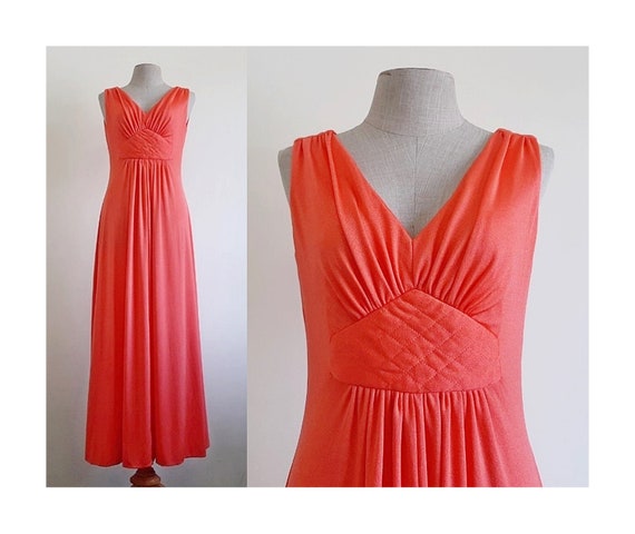 70s Orange Maxi Dress Vintage Prom Dress Womens F… - image 1