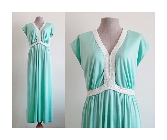 70s EMMA DOMB Green Maxi Dress Vintage Formal Dre… - image 1