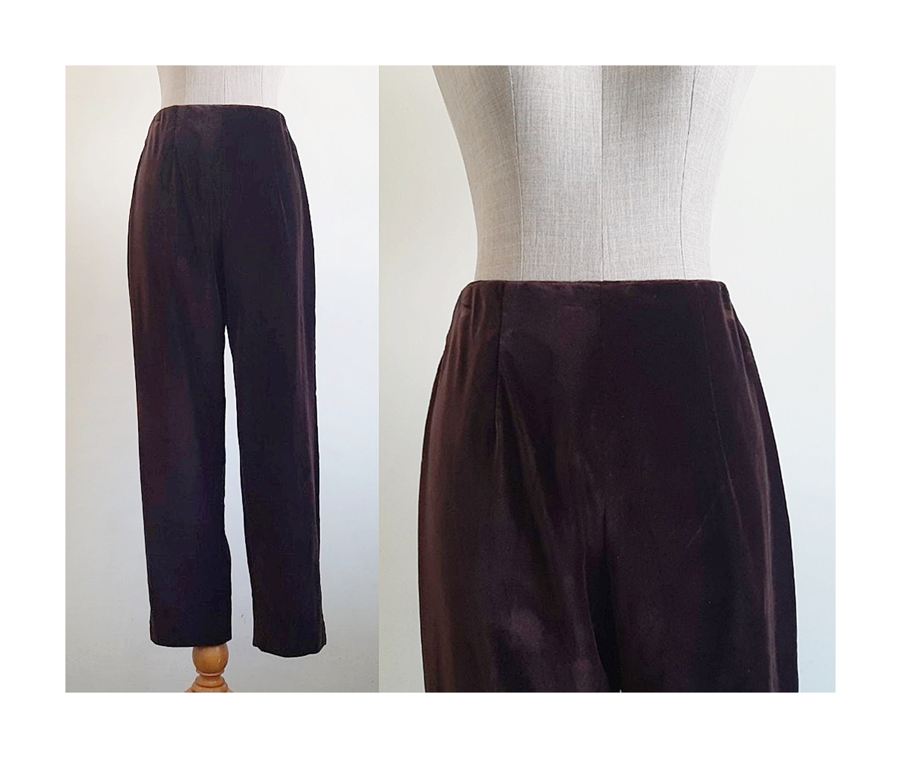 LOUIS VUITTON black nude and brown 2014 FLORAL VELVET Pants 40 M For Sale  at 1stDibs