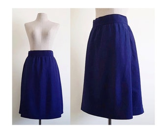 YVES SAINT LAURENT Navy Blue Skirt Vintage Wool Skirt Womens Knee Length Skirt High Waisted Skirt French Skirt Fall Skirt Small 26" Waist
