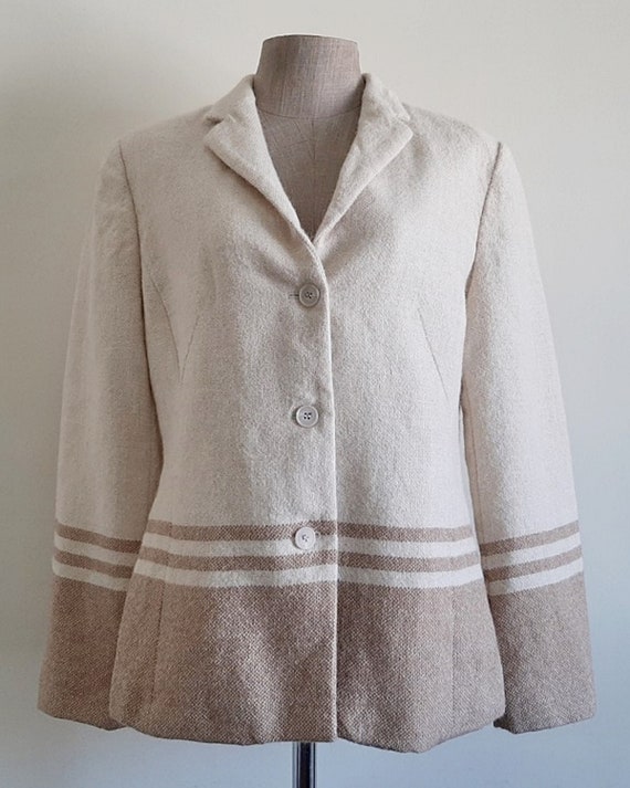Cream Brown Alpaca Jacket Vintage Striped Jacket … - image 2