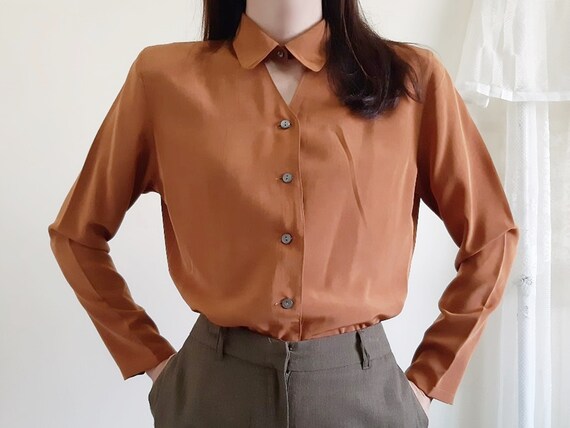 Vintage Brown Shirt Womens Collared 