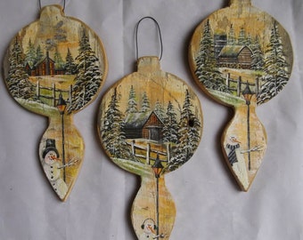 PAINTING PATTERN winter in the northwoods barnwood ornaments christmas Victorian ornaments white washed ornaments cabin ornaments