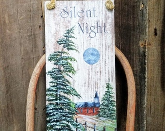 PAINTING PATTERN Silent Night sign, brick red church, www.pspawdesigns.etsy.com,