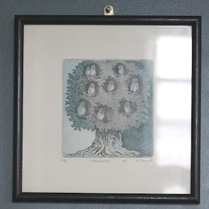 Owl art wall decor original vintage French signed