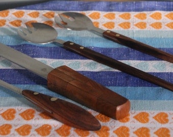 posate da insalata in teak danese, coltello da formaggio