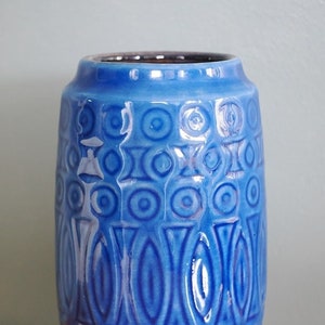 Vase mid century German blue art pottery vintage