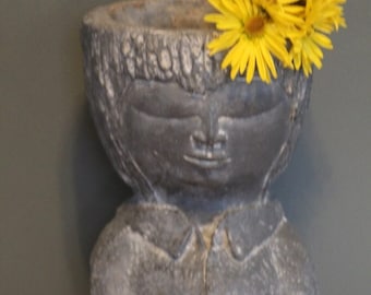 Vase tête de jardinière visage statue de dame vintage