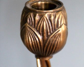 Candleholders brass tall Victorian Prairie School Deco vintage