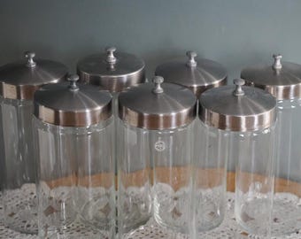 Apothecary chemistry medical ground glass jars bottles 7x3&quot; vintage