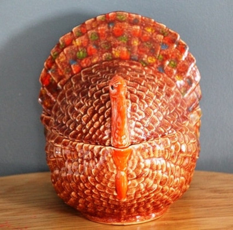 Mid century Thanksgiving Turkey serving dish bowl cranberries candy