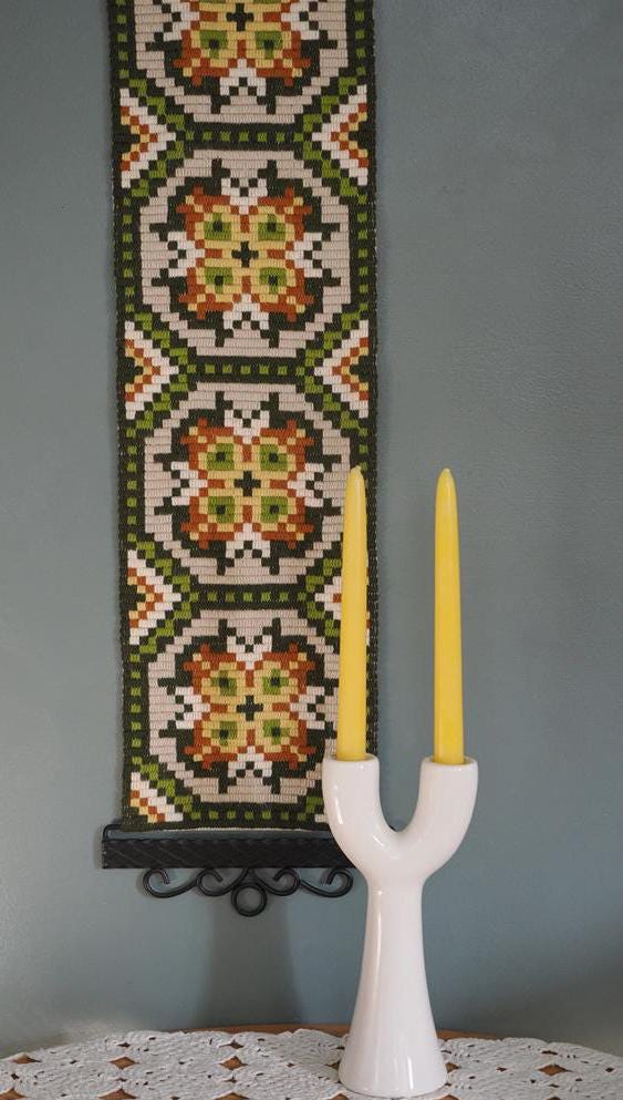 Norwegian Scandinavian Klokkestreng bell pull embroidered wool  vintage