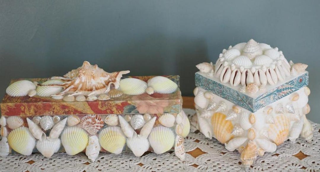 Shell Art Jewelry Storage Seashell Box Boho - Etsy