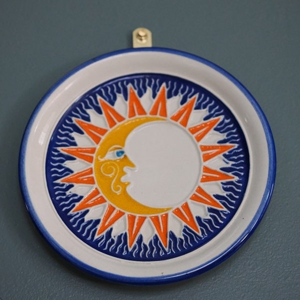 Italian ceramic Sun Moon plates wall decor vintage