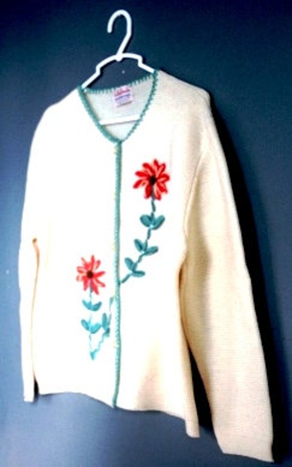 Sweater cardigan jumper Bobbie Brooks 70s flower p
