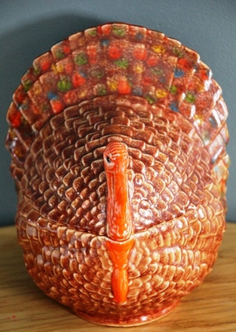 Mid century Thanksgiving Turkey serving dish bowl cranberries candy