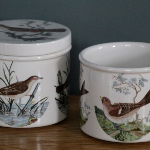 Canisters jars Portmeirion Birds of Britain  Nightingale  set of 2 marked