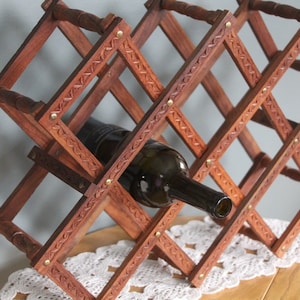 Wijnrek met opbergruimte voor houtsnijwerk vintage Boho