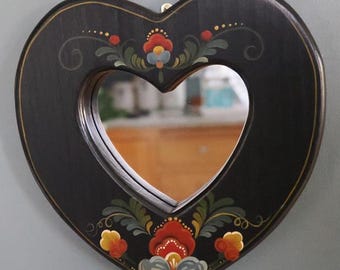 Mirror rosemaled Norwegian black vintage