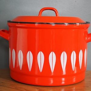 CathrinHolm stock pot dutch oven orange white Lotus vintage