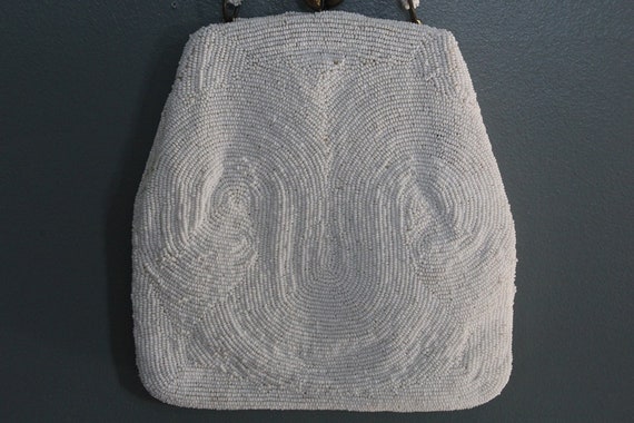 Antique beaded clutch Bride purse bag silver white - image 4