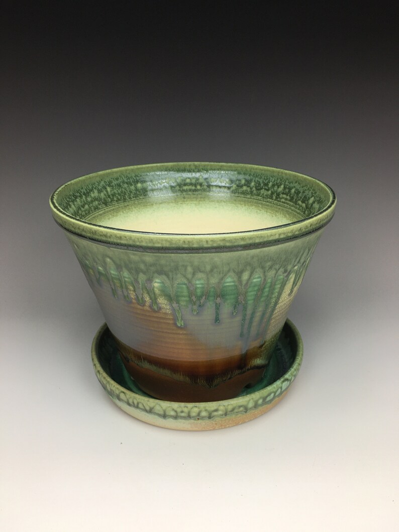 Ceramic Flower Pot With Drain Dish Etsy Ceramic Flower Pot With Drain Dish Etsy