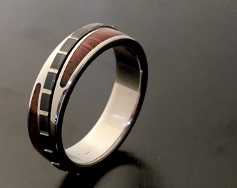 Orbital - Spinner ring with unique style made from titanium and wood inlay.