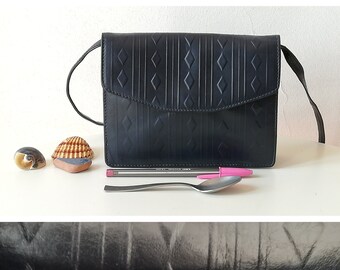 GIANNOTTI Small Leather Handbag Blue Navy Vintage 80s