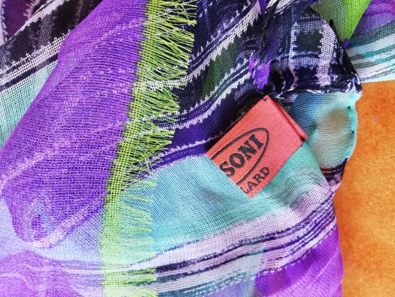 MISSONI vintage silk scarf, 90s, purple, green, b… - image 2