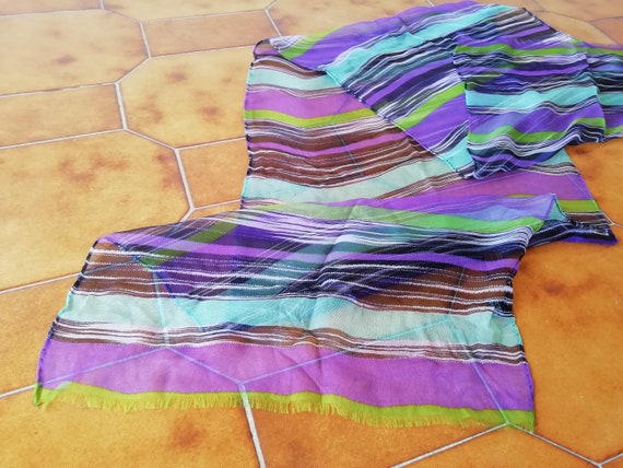 MISSONI vintage silk scarf, 90s, purple, green, b… - image 1