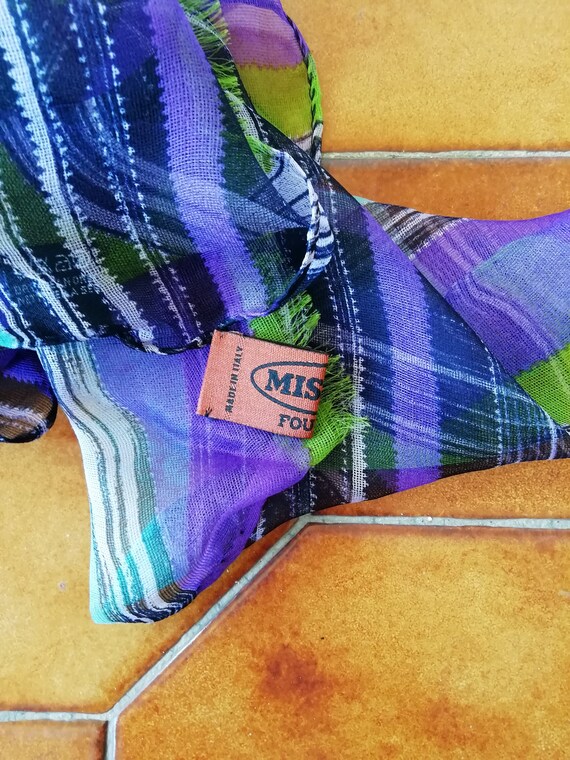 MISSONI vintage silk scarf, 90s, purple, green, b… - image 6