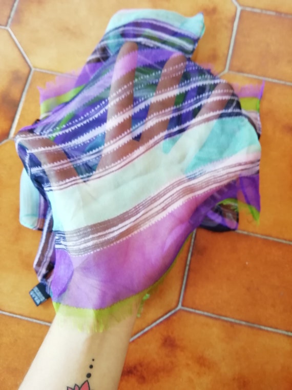 MISSONI vintage silk scarf, 90s, purple, green, b… - image 5