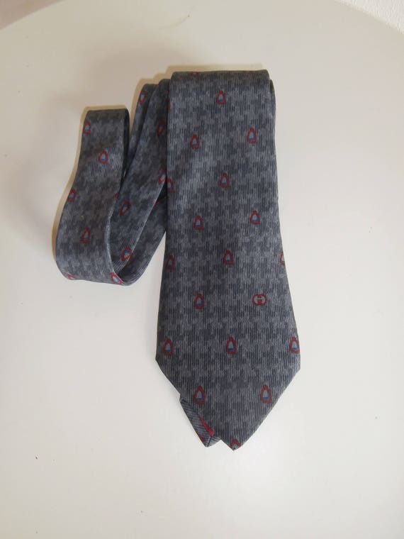 GUCCI vintage pure silk tie, early 80's, charcoal… - image 3