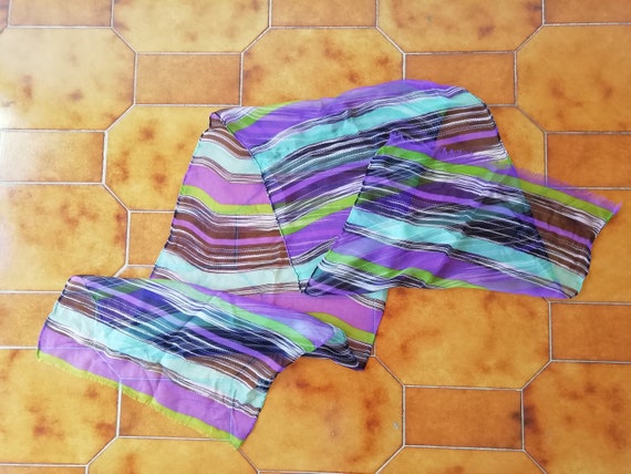 MISSONI vintage silk scarf, 90s, purple, green, b… - image 3