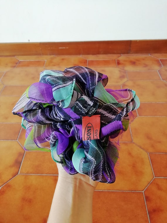 MISSONI vintage silk scarf, 90s, purple, green, b… - image 8