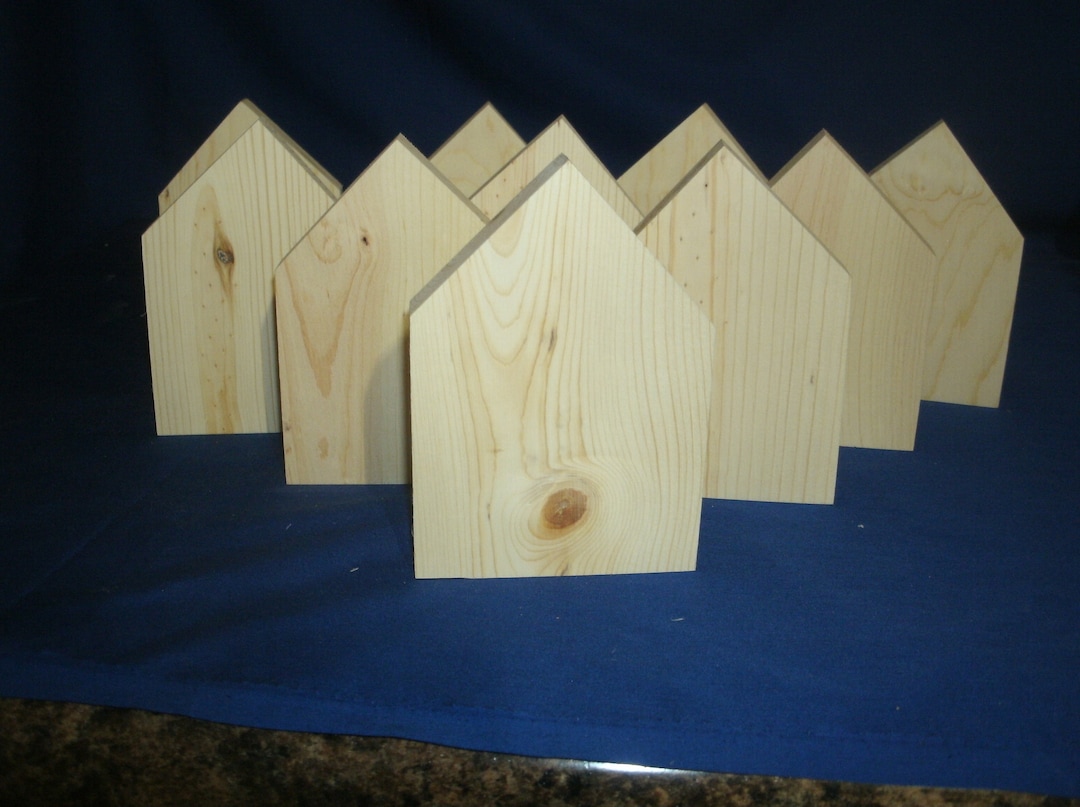 10 or 20 LARGE 5 Unfinished 2 Wood House Shapes, Wooden House, Wooden