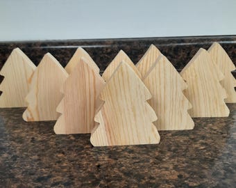 10 or 20 Chunky  Christmas tree cutouts, unfinished wooden Christmas tree blanks,  wooden Christmas tree shapes, wooden DIY Christmas trees