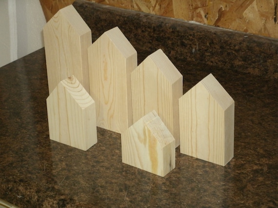 6 CHUNKY Unfinished Wood House Shapes Wooden House Wooden Blocks Wood Block House Wood House Unfinished Wooden Block House House Set Etsy