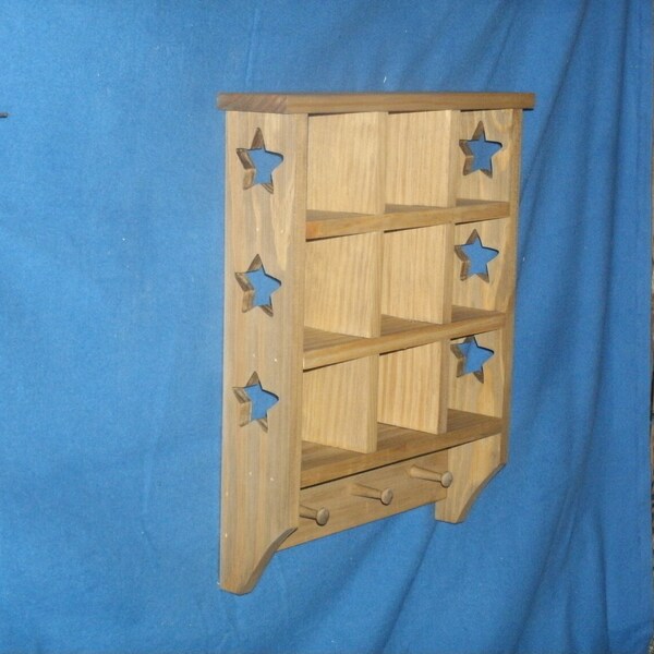 Rustic Country wooden Trinket Shelf with STAR, natural walnut stain, Wooden shadowbox, wooden wall shelf, knick-knack shelf