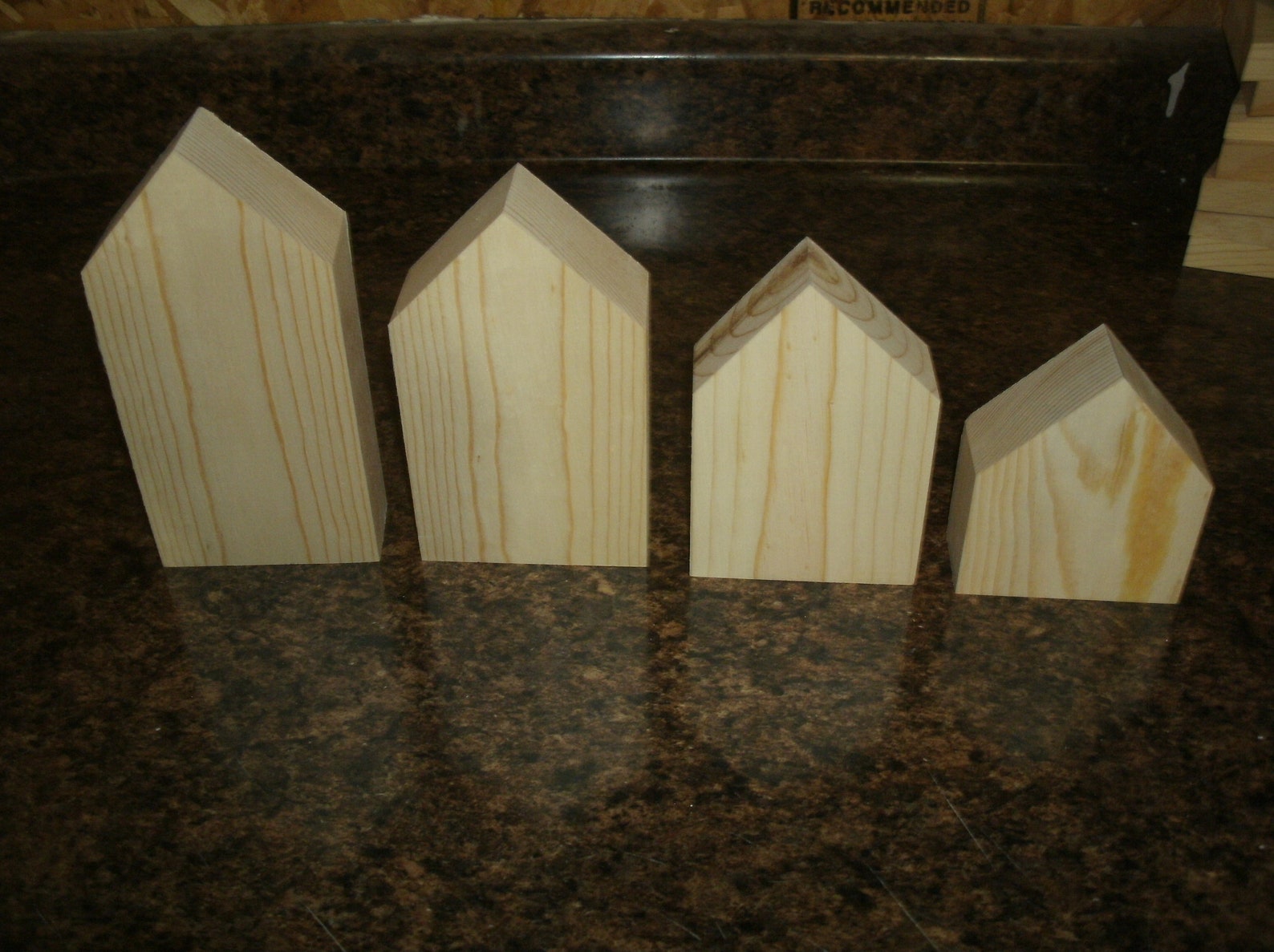 4 CHUNKY SMALL Unfinished Wood House Shapes Wooden House Etsy