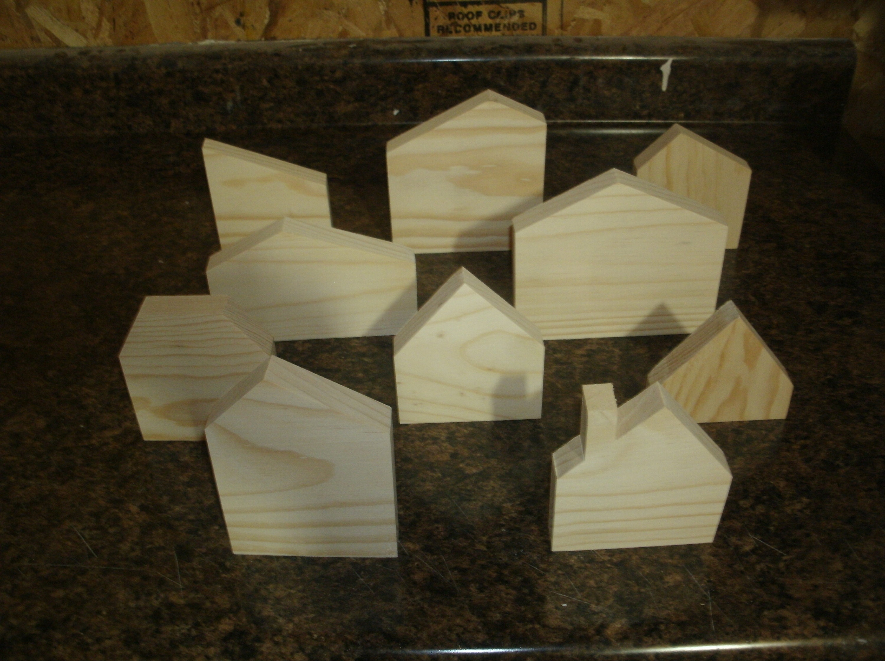 10 unfinished wood house shapes, wooden house, wooden blocks, wood block house, wood house, unfinished wooden block house, block house set