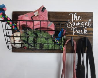 Custom Personalized Dog Leash Holder w/ Basket, Leash Hook, Toy Basket, Pet Organizer