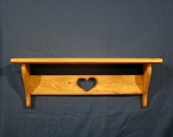 Rustic Country Wooden Pine 24" Shelf with heart, unfinished wall shelf, Handmade,wall decor, wooden wall shelf
