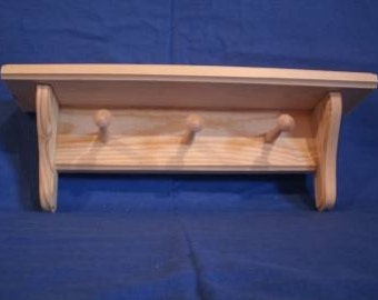 Rustic wooden  Shelf, wooden sheves, wood shelves, wooden wall shelves,  16" with 3 pegs, unfinished, Wall shelf, wooden wall decor