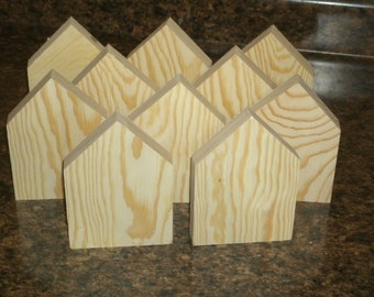 10 or 20 LARGE 5" unfinished wood house shapes, wooden house, wooden blocks, wood block house, wood house, unfinished wooden block house,